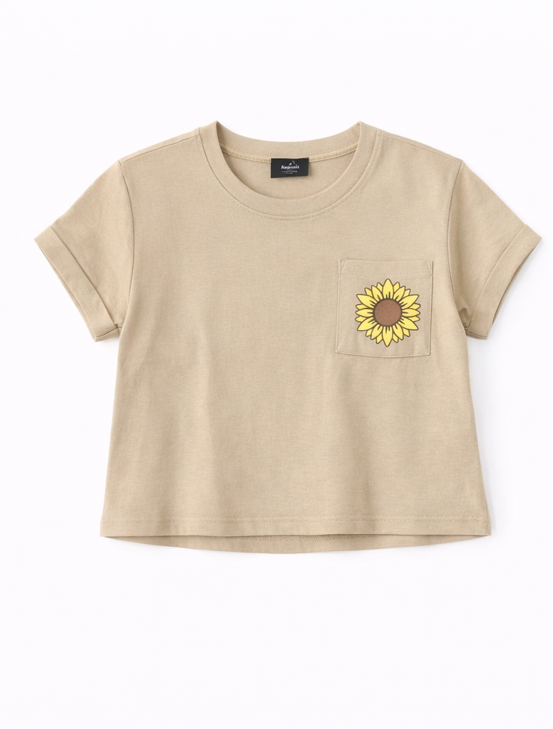 Sunflower Graphic Crop Top T-Shirt – Beige