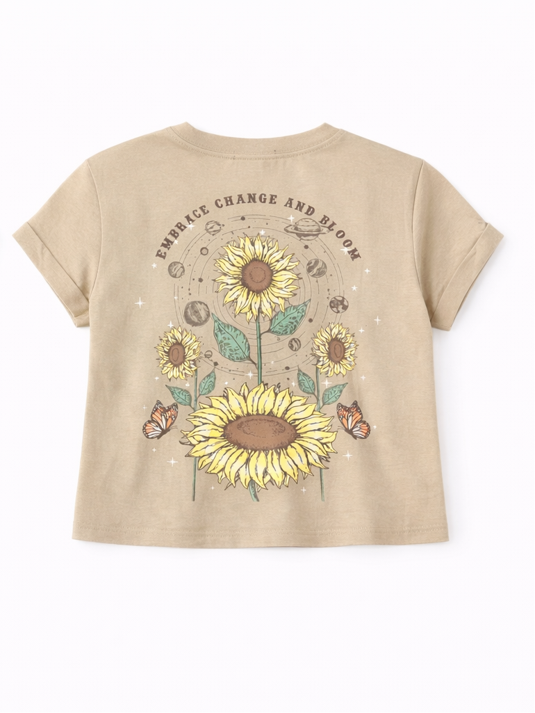 Sunflower Graphic Crop Top T-Shirt – Beige