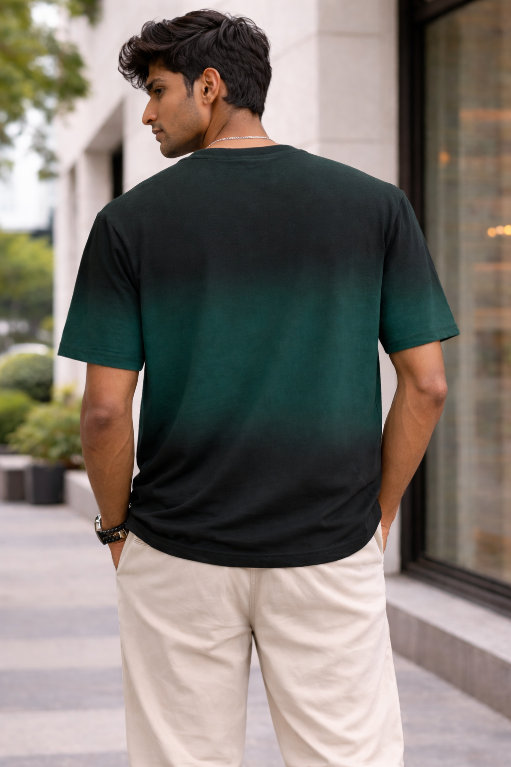 "Brooklyn 1898" Ombre Gradient Drop Shoulder T-Shirt – Pine Green & Black Streetwear