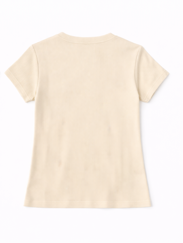 Beige Ribbed Fitted Crop T-Shirt for Women