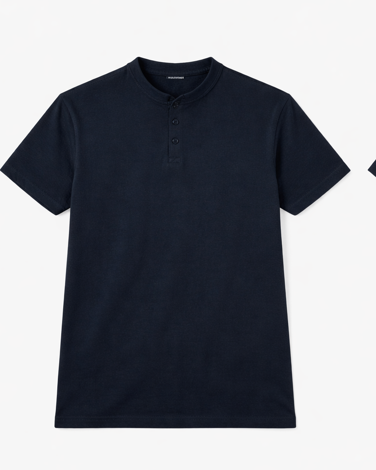 Essential Navy Blue Henley Neck Tee