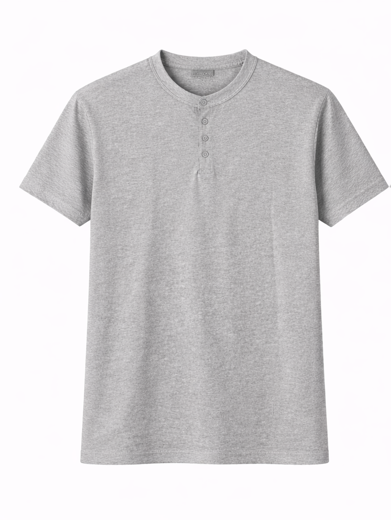 Men's Classic Henley T-Shirt – Light Grey Marl – Styli Edition