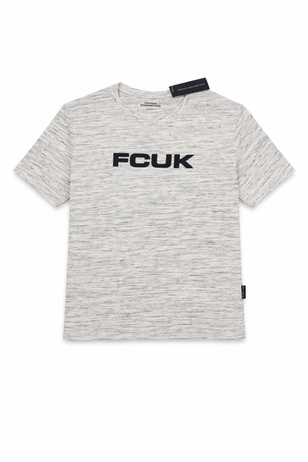 French Connection "FCUK" Slub Knit Tee – Heather Grey Minimalist T-Shirt