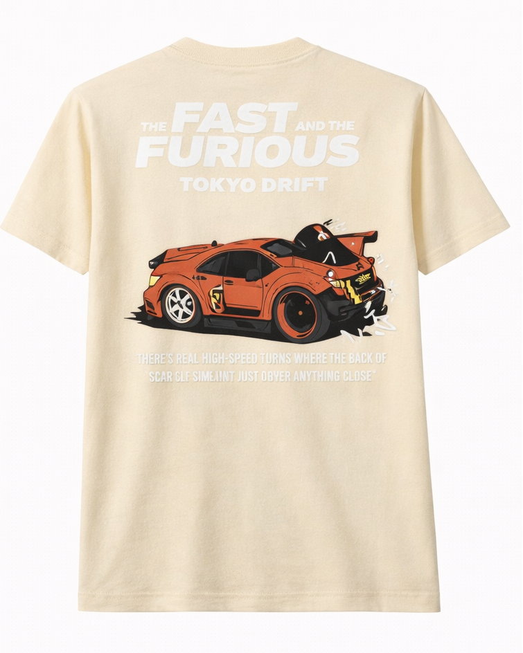 Tokyo Drift" Streetwear Graphic Tee - Cream