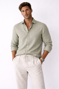 Men’s Sage Green Linen Blend Shirt – Slim Fit Casual Essential