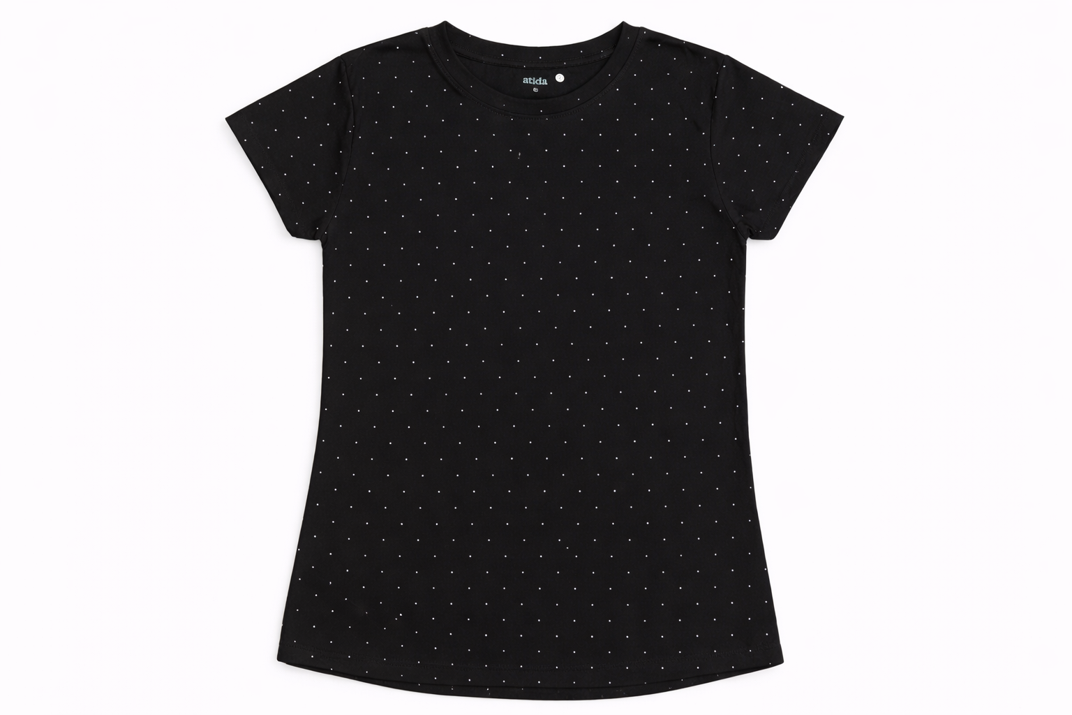 Black Polka Dot Cotton T-Shirt for Women | Soft Slim Fit Tee