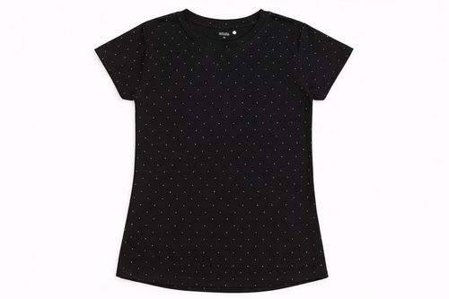Black Polka Dot Cotton T-Shirt for Women | Soft Slim Fit Tee