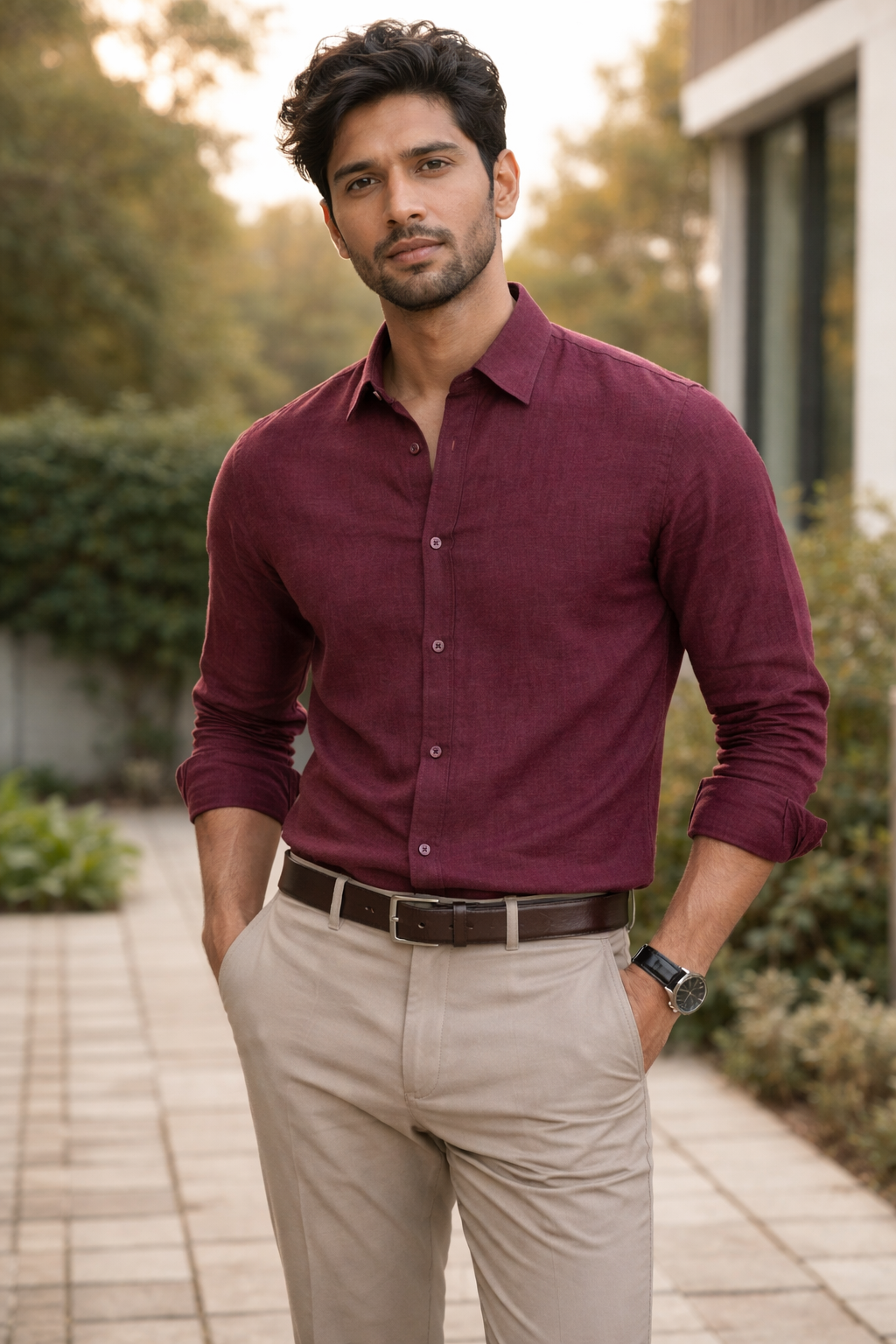 Jack Club Premium Burgundy Long Sleeve Casual Shirt