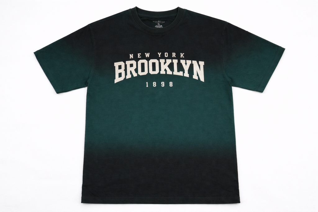 "Brooklyn 1898" Ombre Gradient Drop Shoulder T-Shirt – Pine Green & Black Streetwear