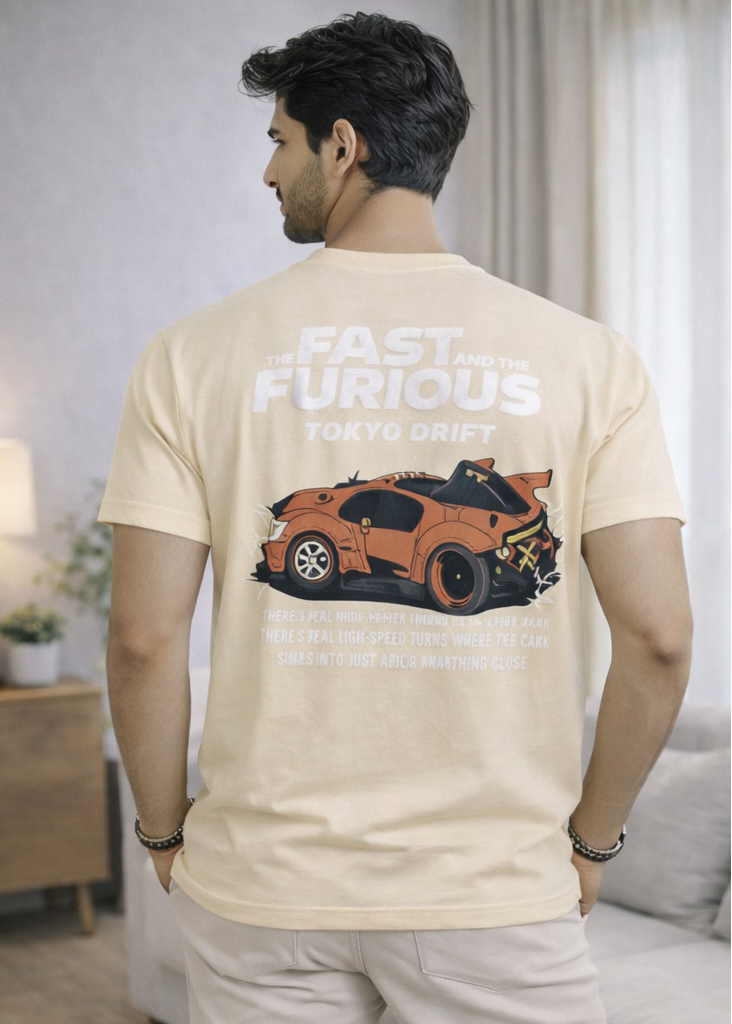 Tokyo Drift" Streetwear Graphic Tee - Cream