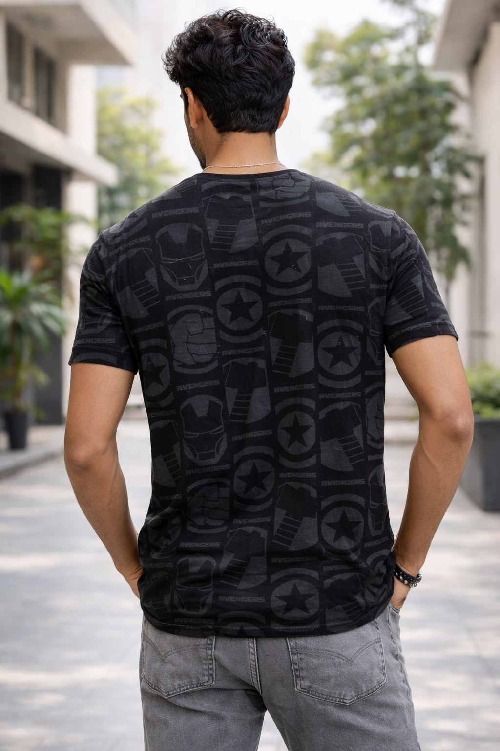 Marvel Avengers "Icon Grid" Graphic Tee – Charcoal Grey All-Over Print T-Shirt