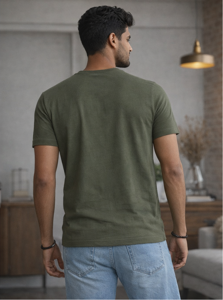 Men's Minimalist Logo T-Shirt – Olive Green Regular Fit