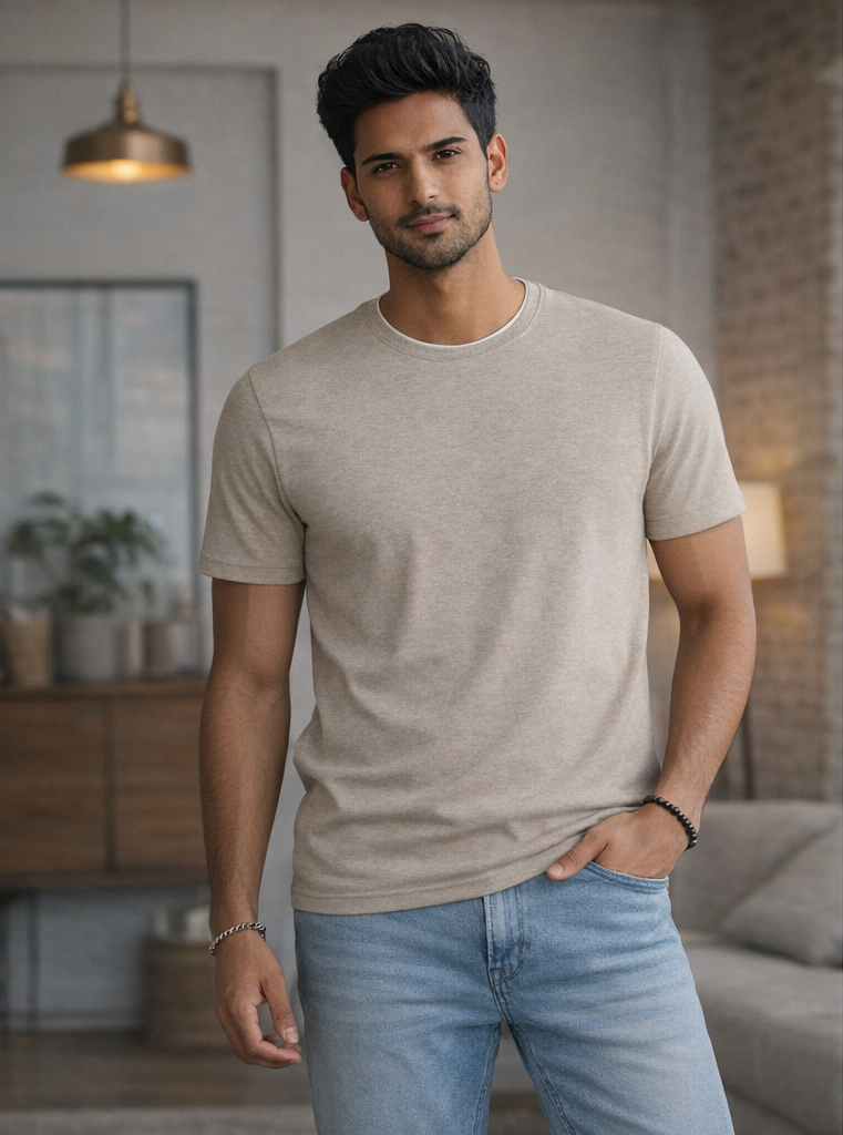 Denim & Flower Heritage Textured Tee – Oatmeal
