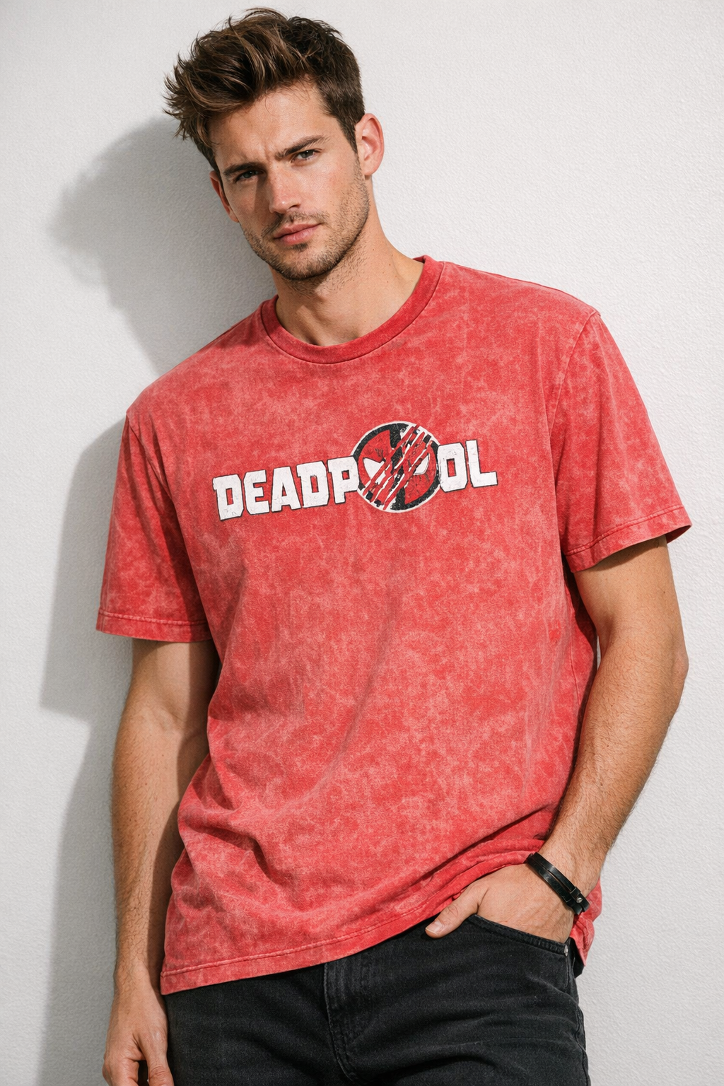 Deadpool Red Acid-Wash  Graphic T-Shirt