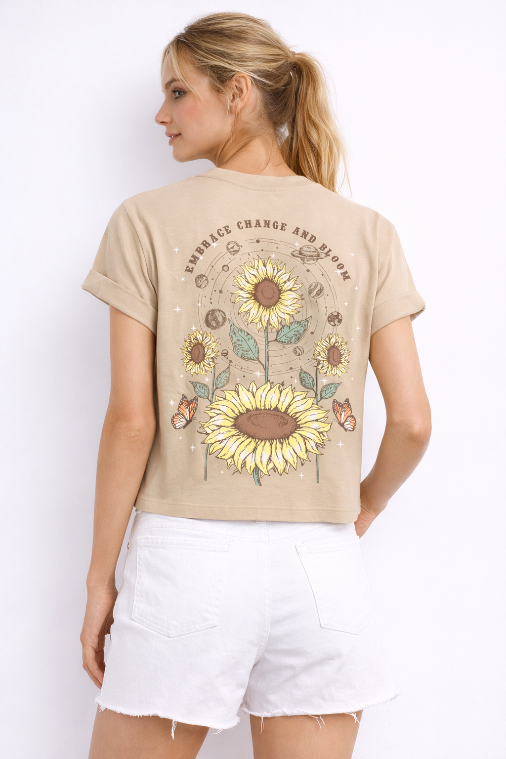 Sunflower Graphic Crop Top T-Shirt – Beige
