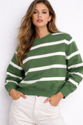 Relaxed Fit Striped Sweatshirt – Green & White