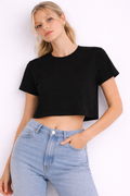 Solid Black and Navy Blue Mid-Length Crop T-Shirts for Women