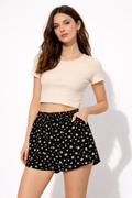 Black Floral High-Waist Shorts for Women | Soft Flowing Summer Fit