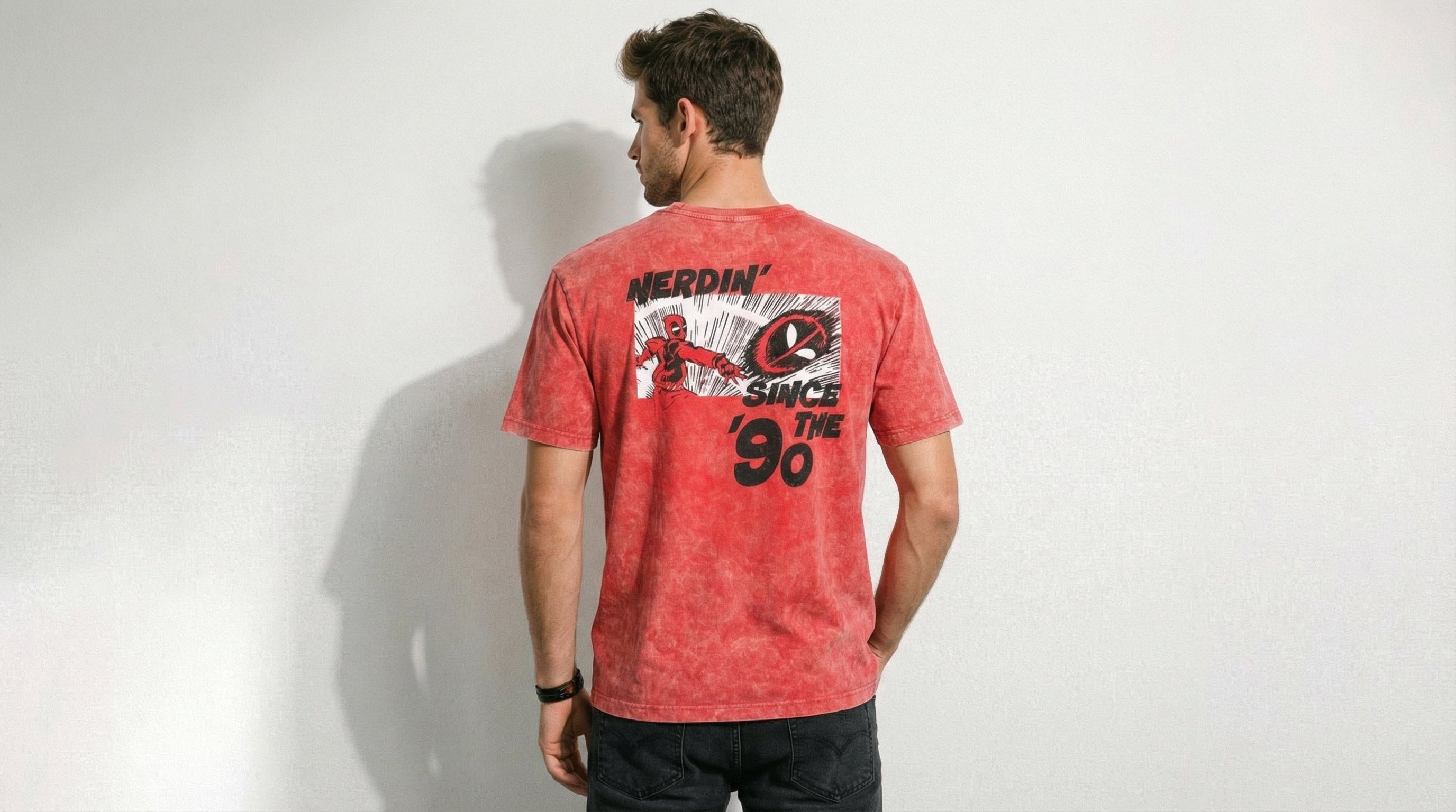 Deadpool Red Acid-Wash  Graphic T-Shirt