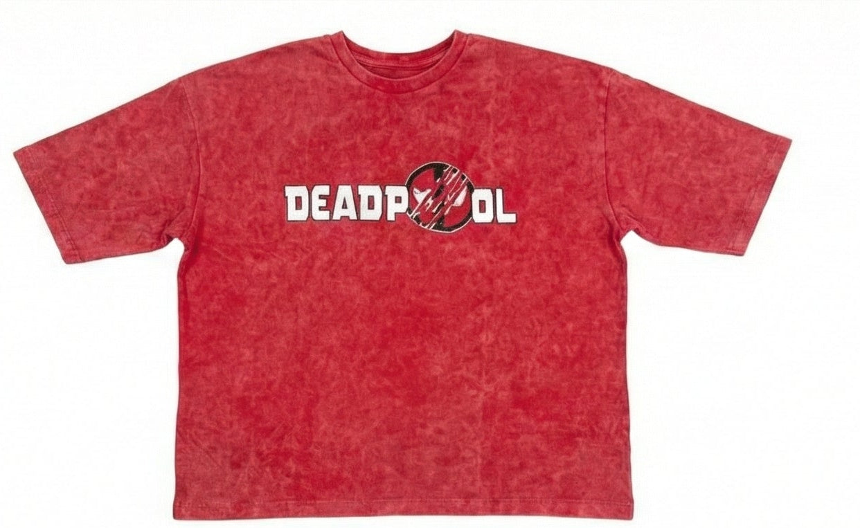 Deadpool Red Acid-Wash  Graphic T-Shirt