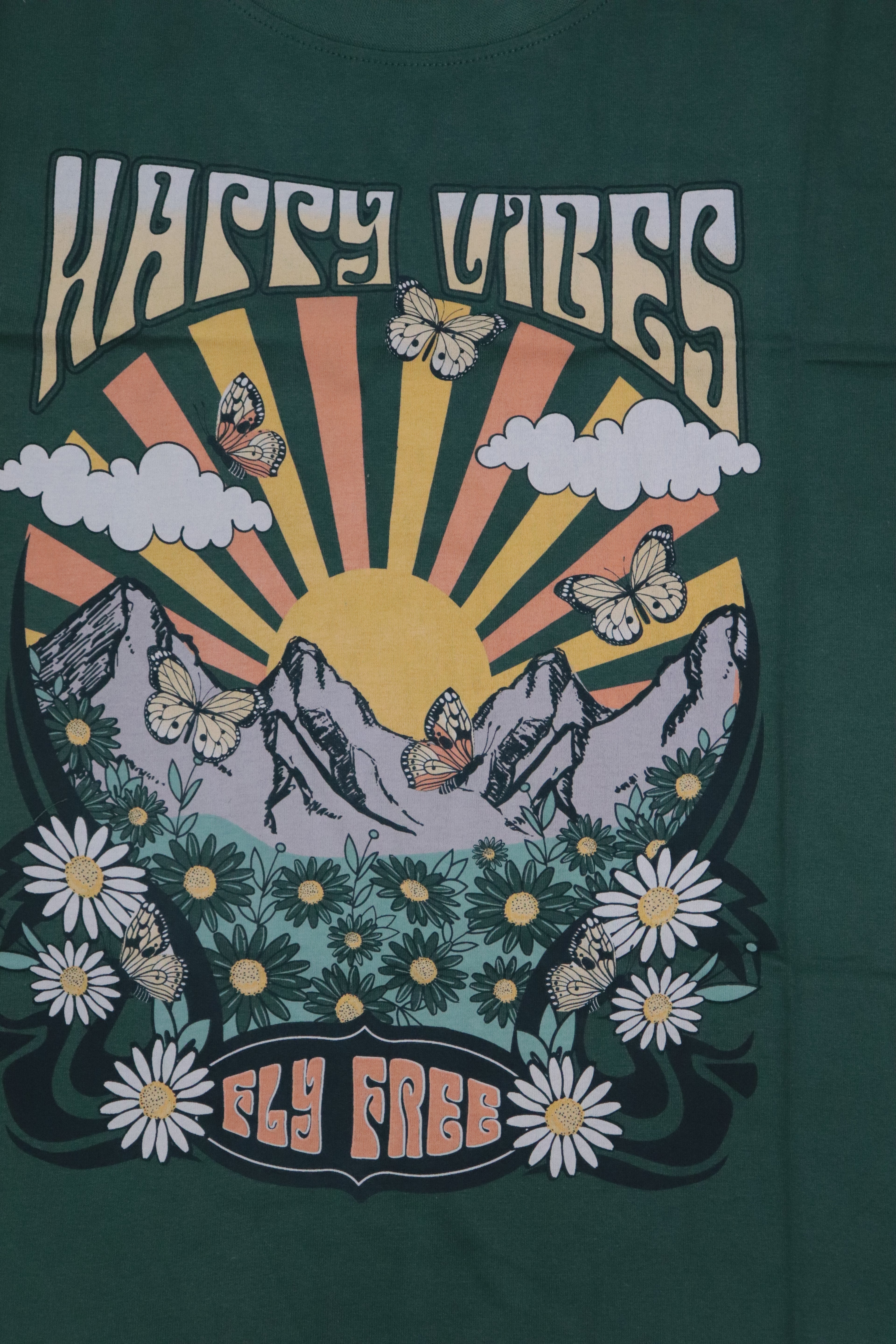 Happy Vibes Graphic T-Shirt – Forest Green Crop Top