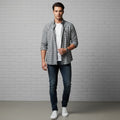 Men’s Slim Fit Black & White Micro Checkered Casual Shirt