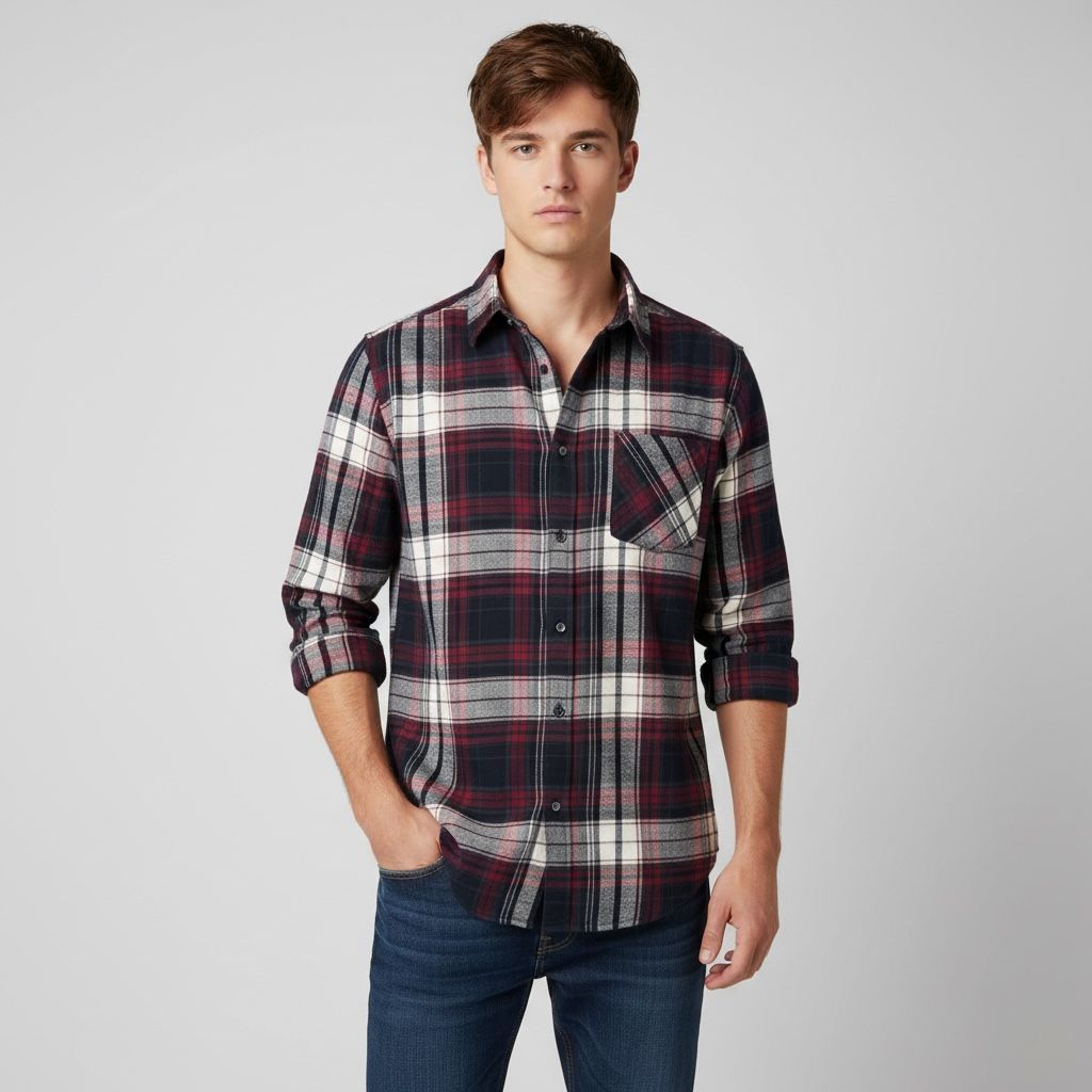 Men Maroon & Black Slim Fit Checked Casual Shirt