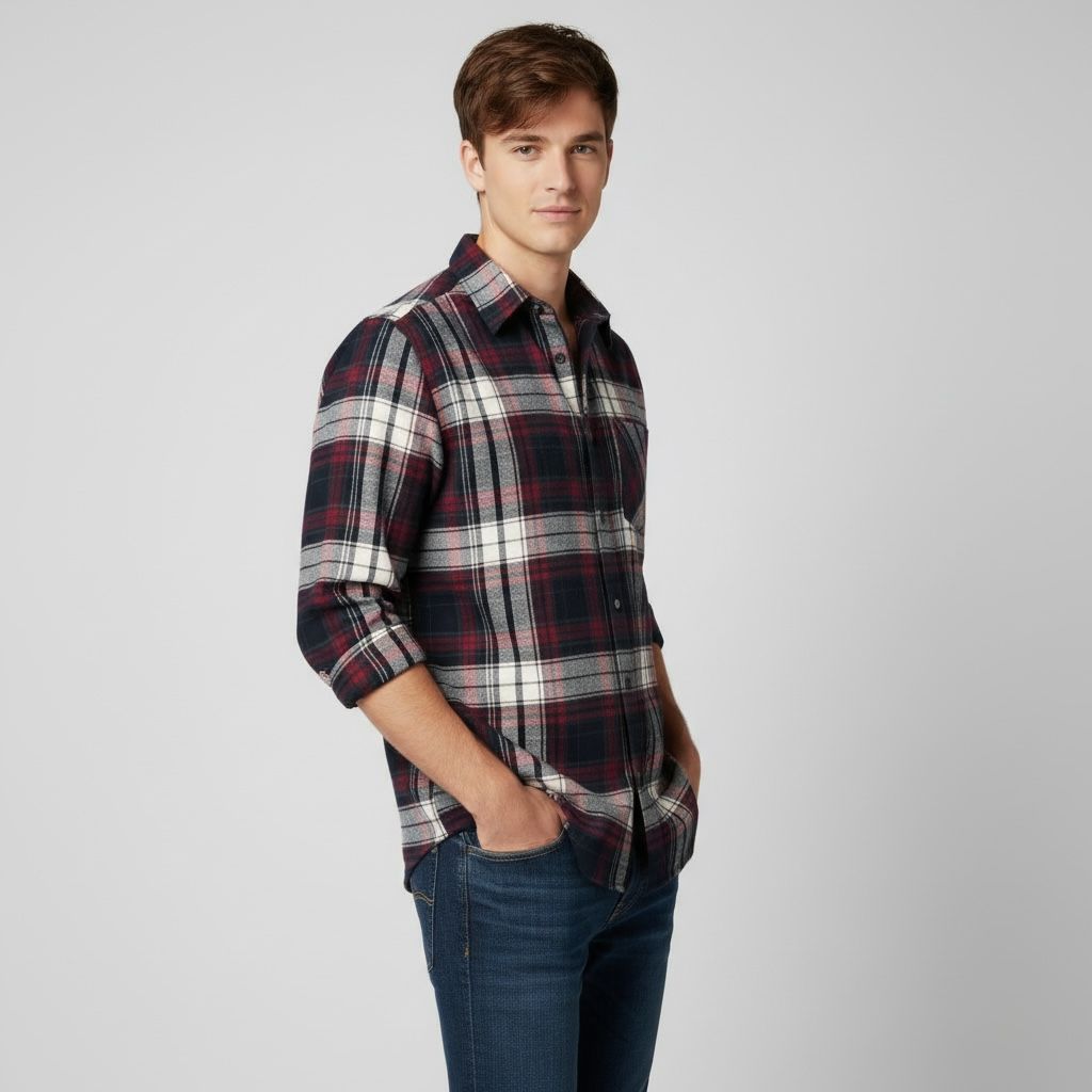 Men Maroon & Black Slim Fit Checked Casual Shirt