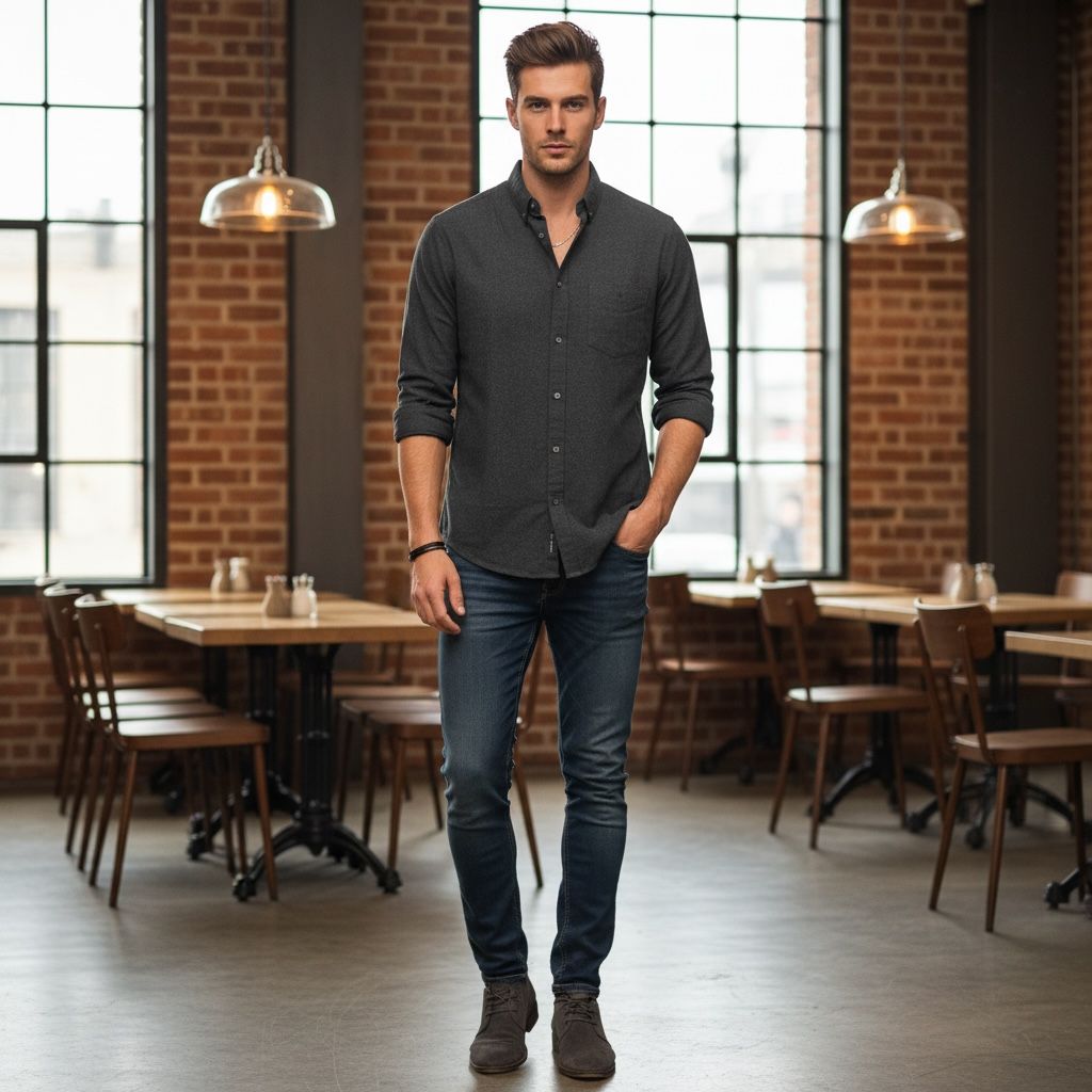 Men Charcoal Grey Slim Fit Solid Casual Shirt