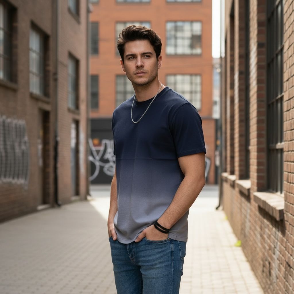 Men Navy Blue & Grey Ombre T-shirt