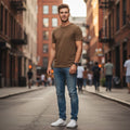 Men Brown Solid Regular Fit T-shirt