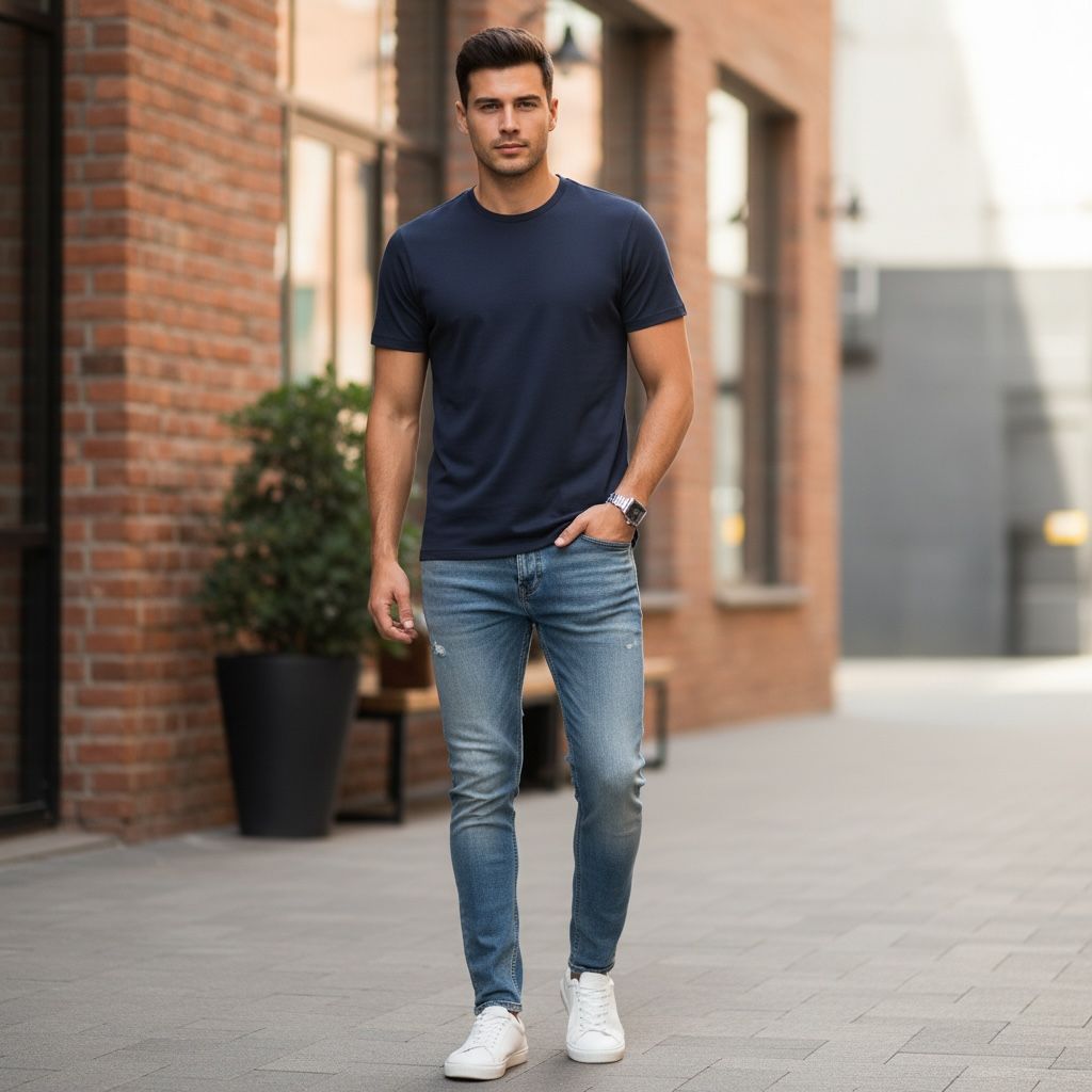 Men Navy Blue Solid Regular Fit T-shirt