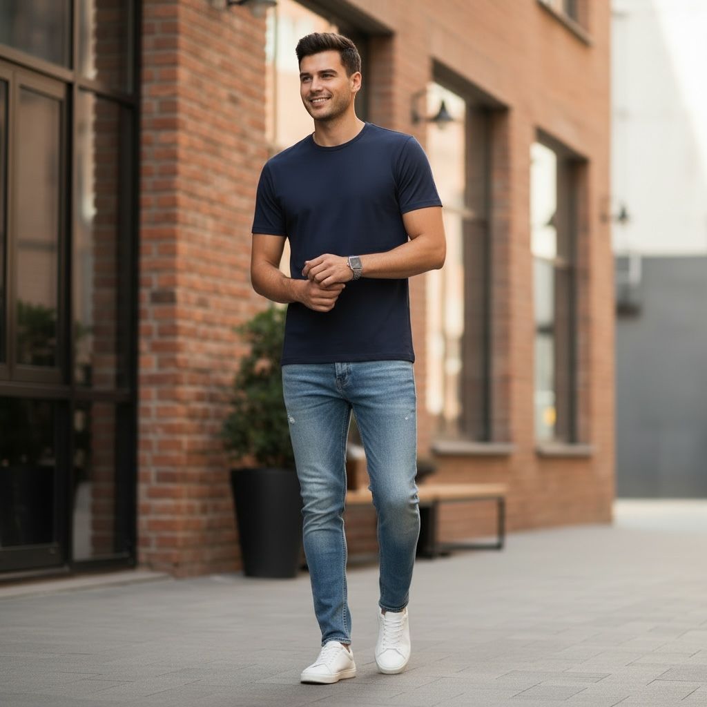 Men Navy Blue Solid Regular Fit T-shirt