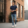Men Navy Blue Solid Regular Fit T-shirt