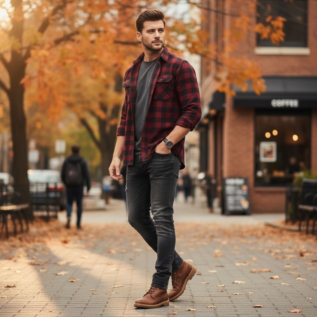 Men Maroon & Black Checked Slim Fit Casual Shirt