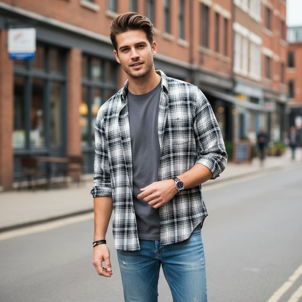 Men Black & White Checked Slim Fit Casual Shirt