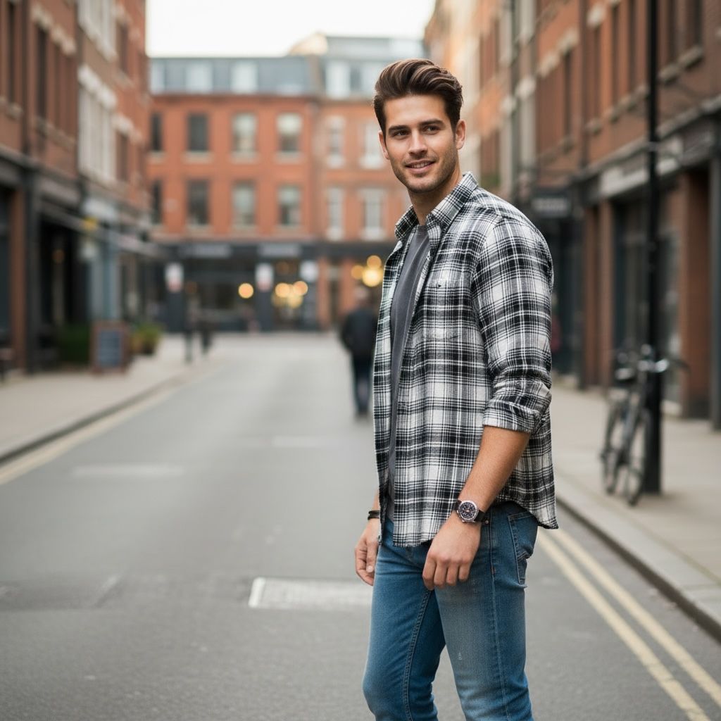 Men Black & White Checked Slim Fit Casual Shirt