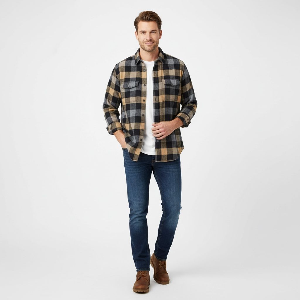 Men Black & Beige Checked Slim Fit Casual Shirt