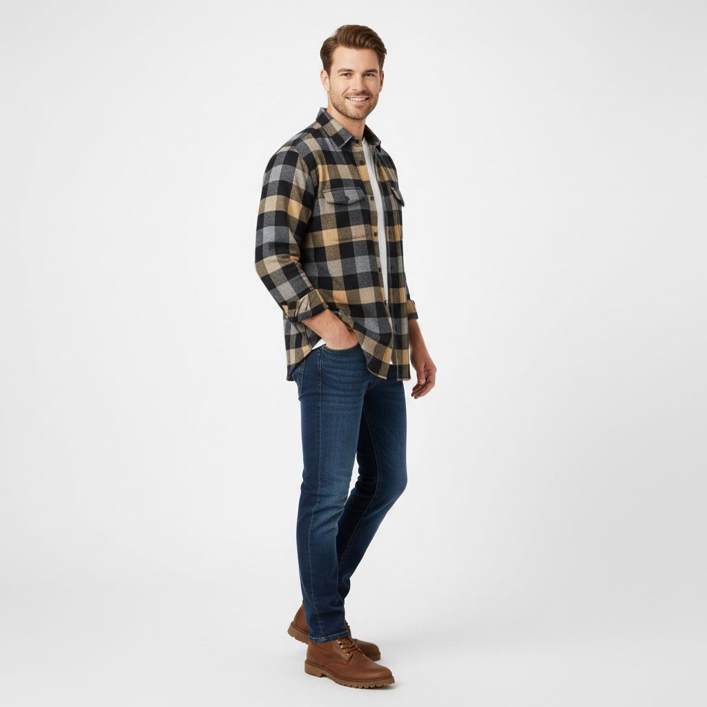 Men Black & Beige Checked Slim Fit Casual Shirt