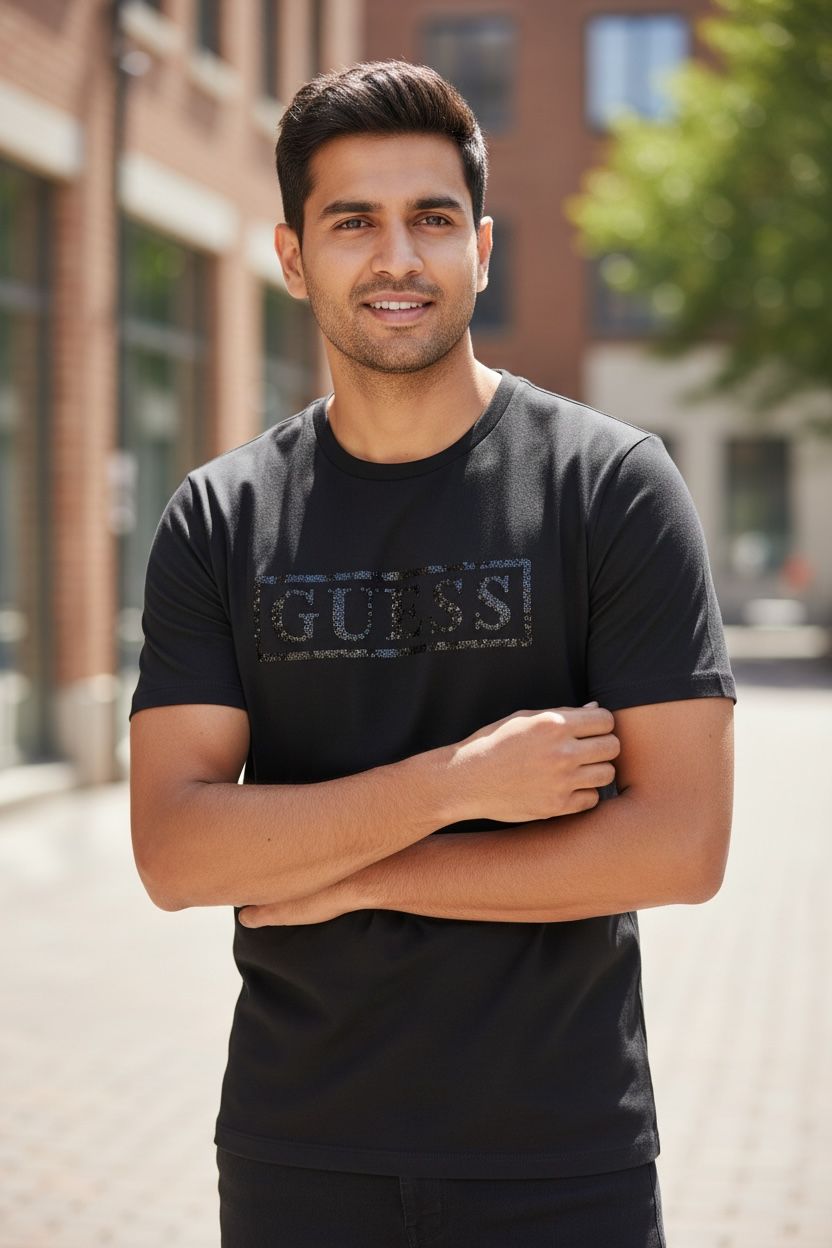 Men’s GUESS Black Logo Printed T-Shirt