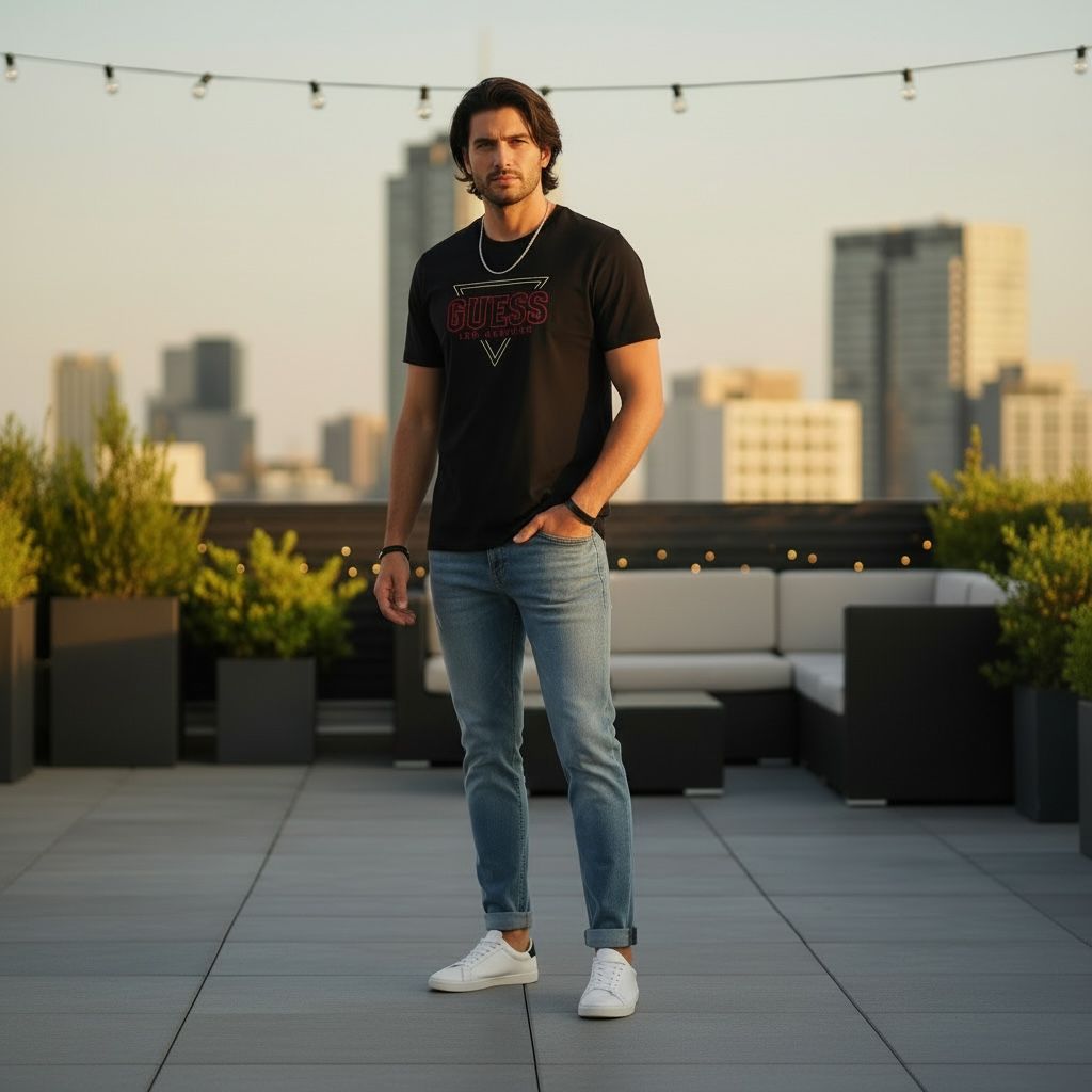 Men’s GUESS Black Logo Printed T-Shirt