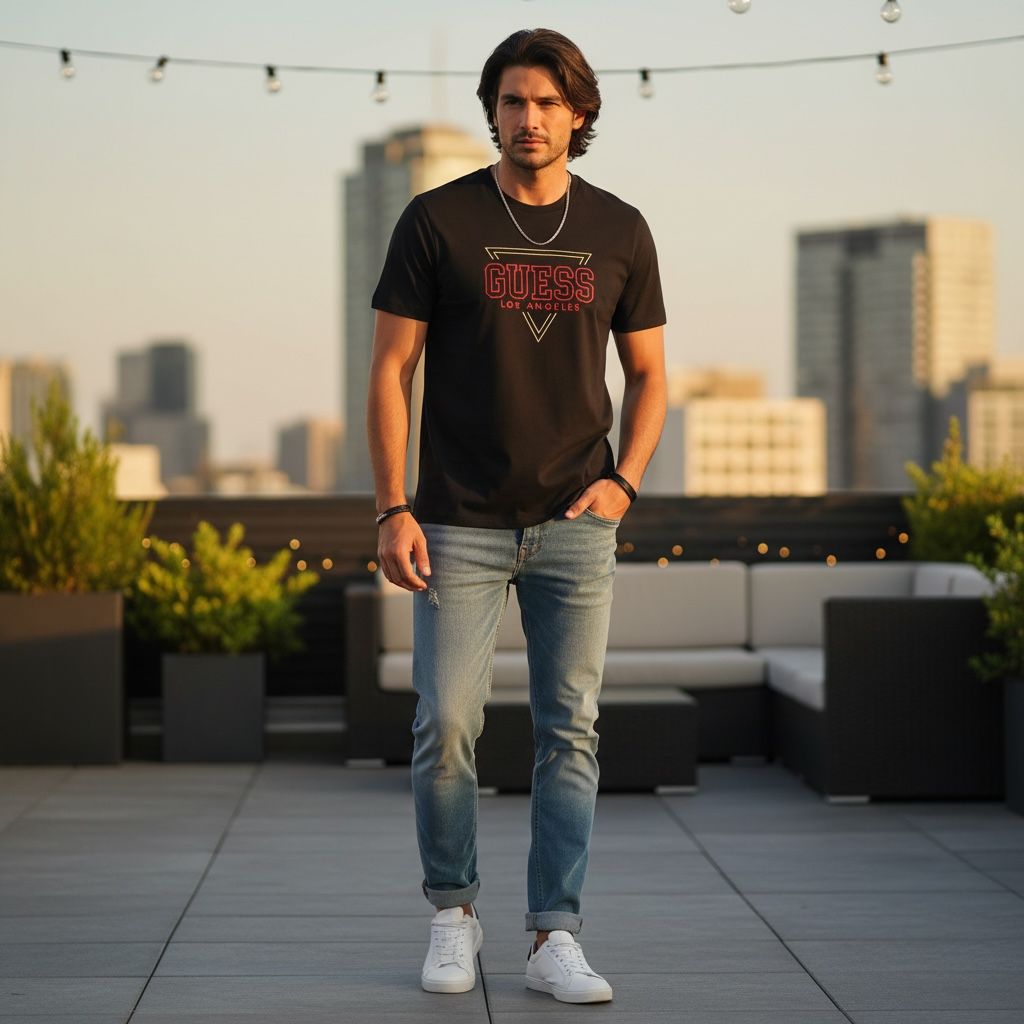 Men’s GUESS Black Logo Printed T-Shirt