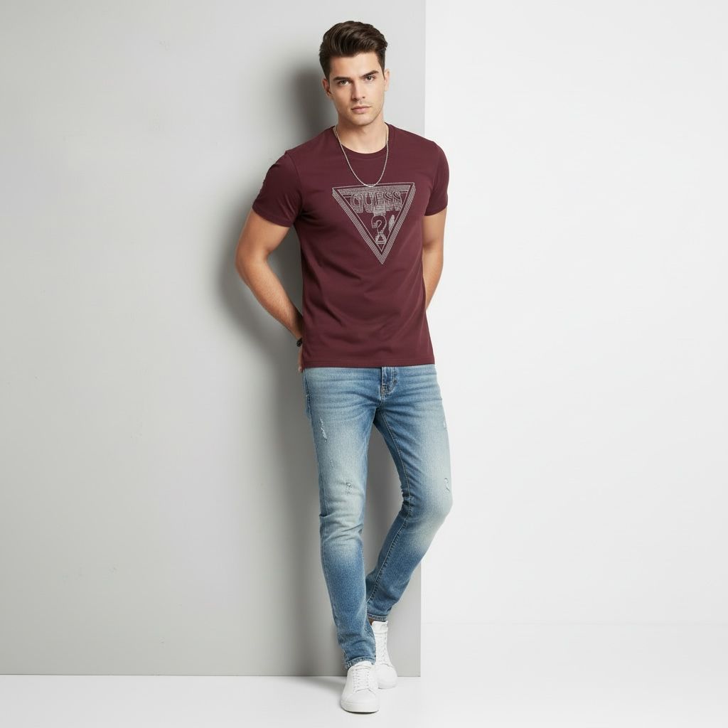 Men’s GUESS Maroon Graphic Printed T-Shirt
