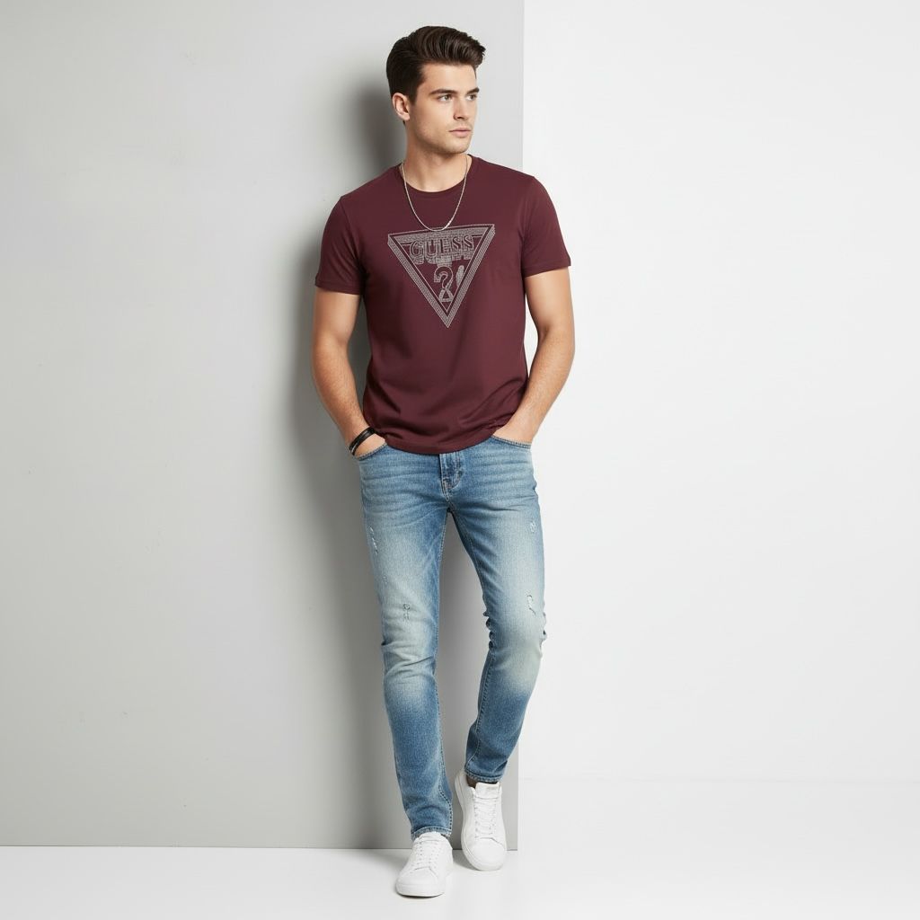 Men’s GUESS Maroon Graphic Printed T-Shirt