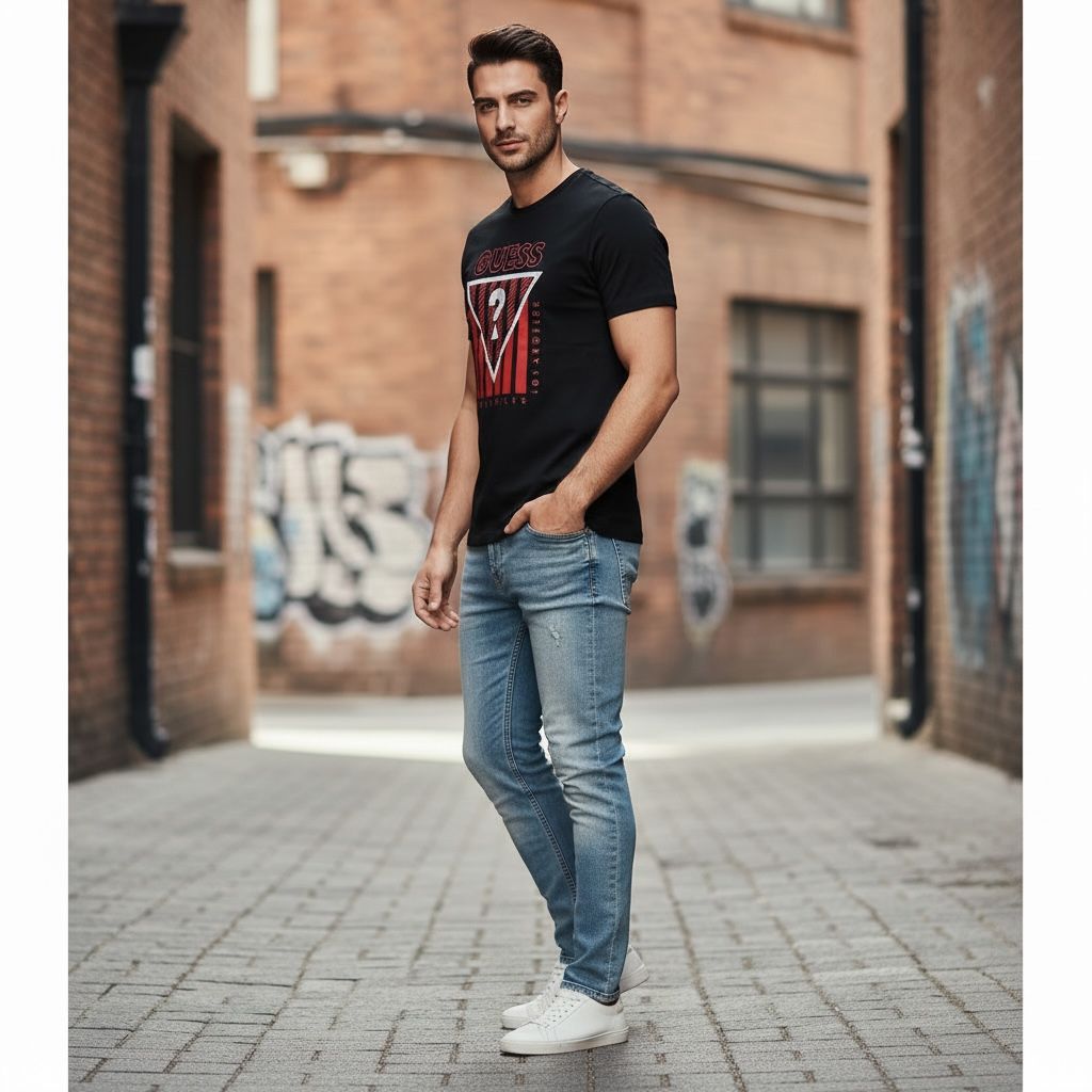 Men’s GUESS Black Graphic Printed T-Shirt