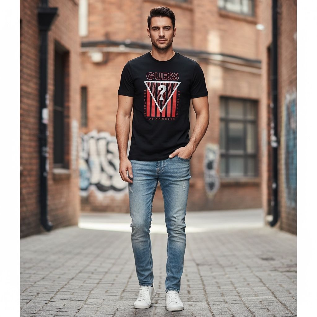 Men’s GUESS Black Graphic Printed T-Shirt