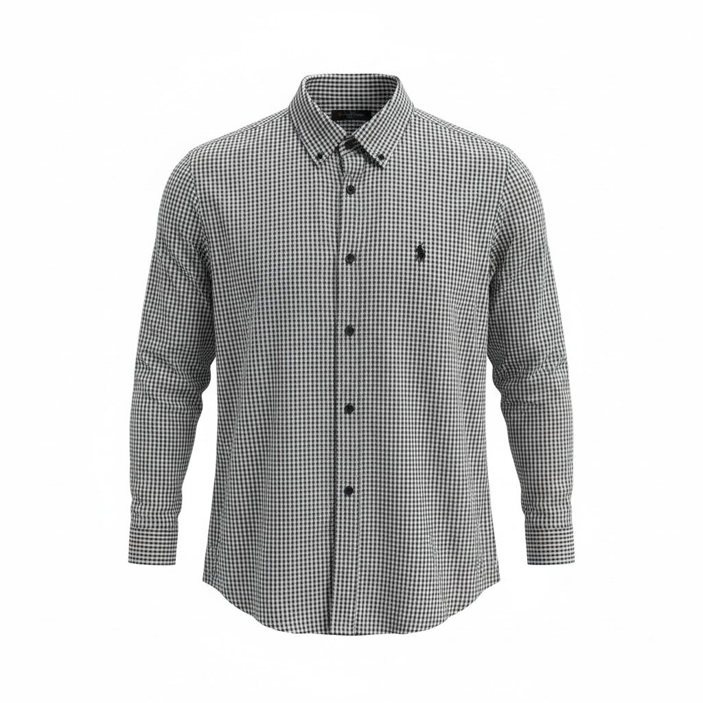 Men’s Slim Fit Black & White Micro Checkered Casual Shirt