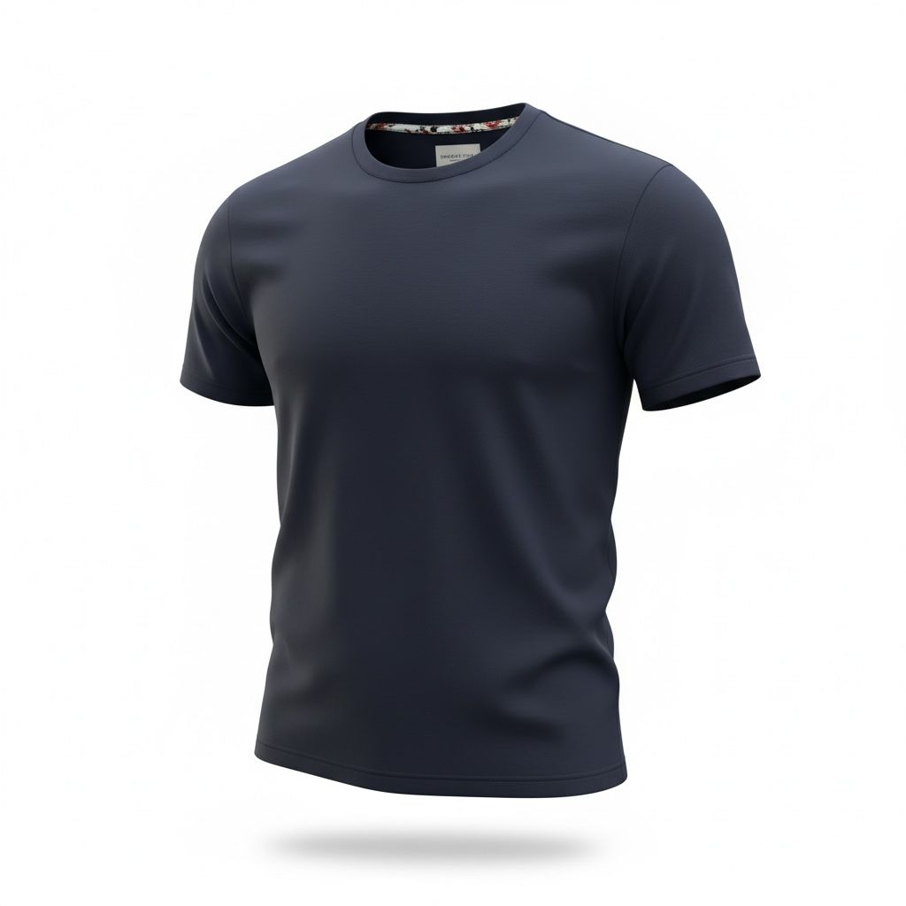 Men Navy Blue Solid Regular Fit T-shirt