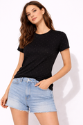 Black Polka Dot Cotton T-Shirt for Women | Soft Slim Fit Tee