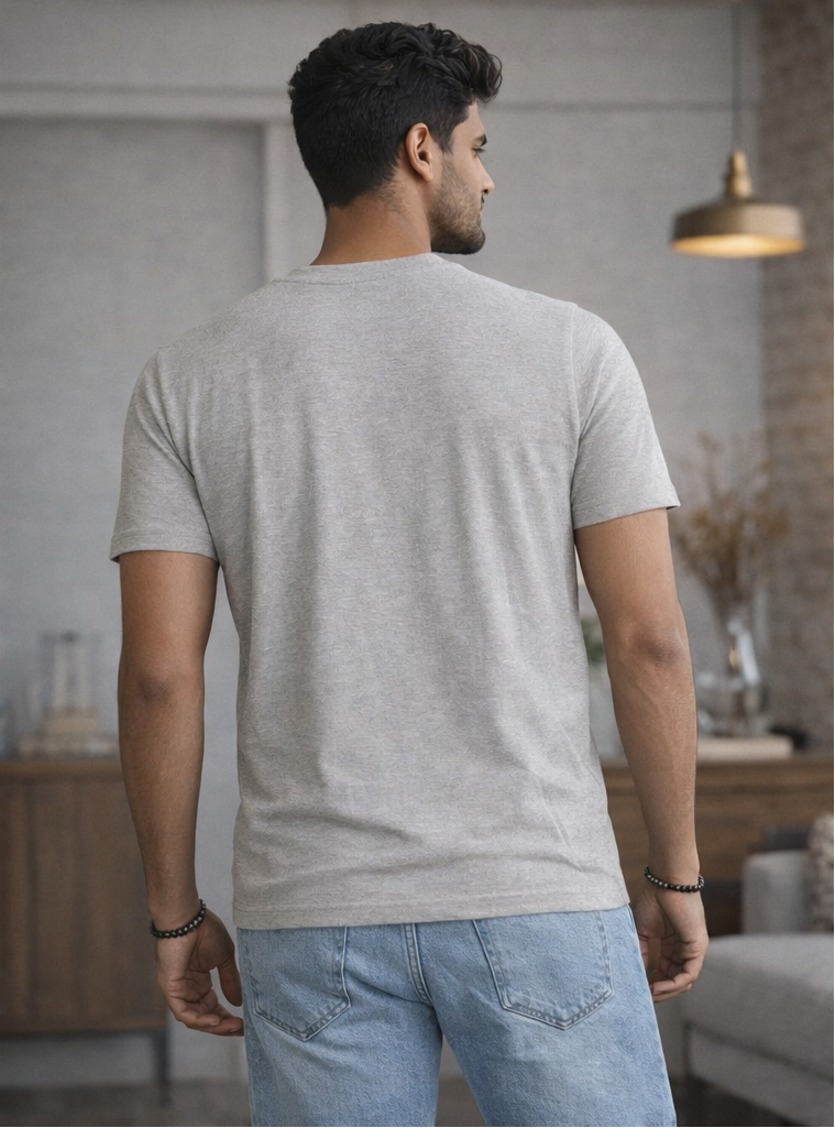 Men's Classic Henley T-Shirt – Light Grey Marl – Styli Edition